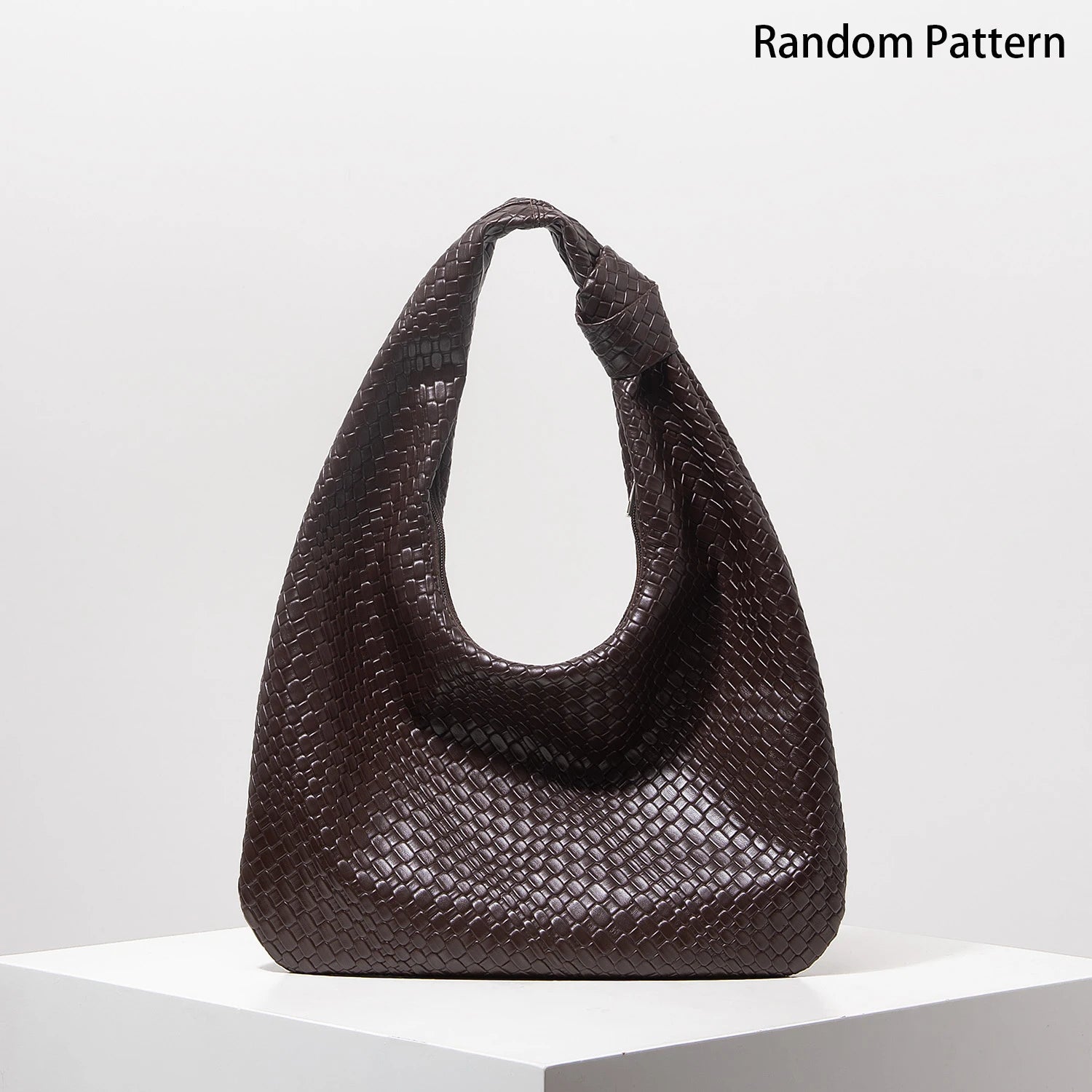 Vintage Woven Leather Shoulder Bag Large Capacity Crescent Tote for Women