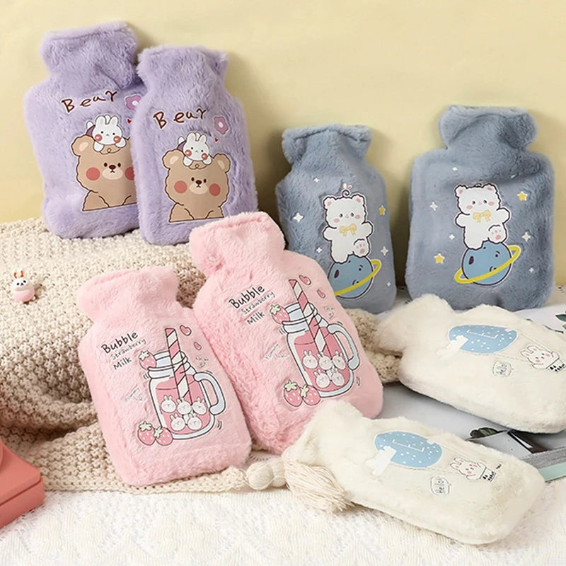 Cartoon Plush Rabbit Bear Hot Water Bottle Velvet Hand Warmer Cute Portable Water Bag