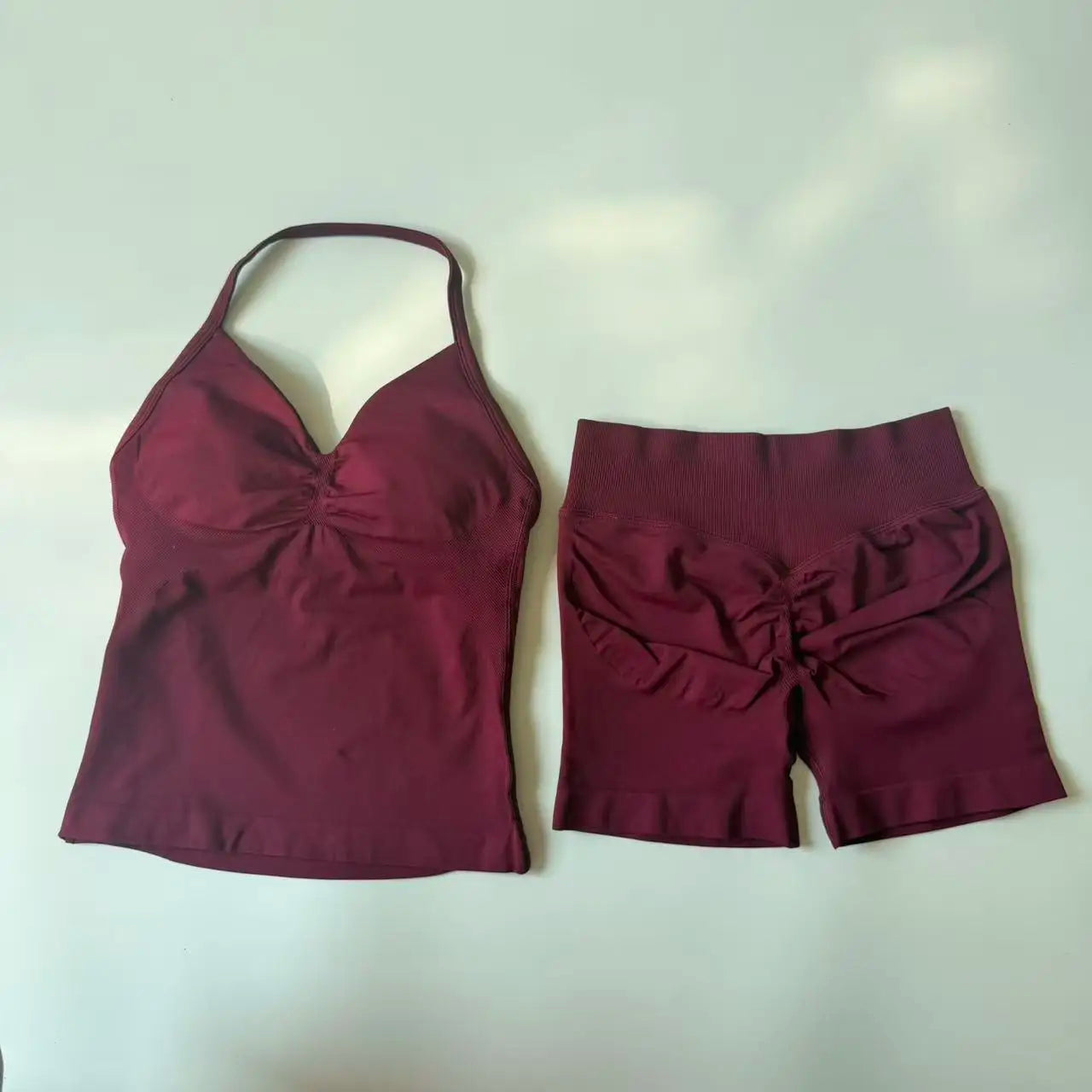 Seamless Yoga Set Women Strappy Tank Top Scrunch Shorts Gym Workout Outfit