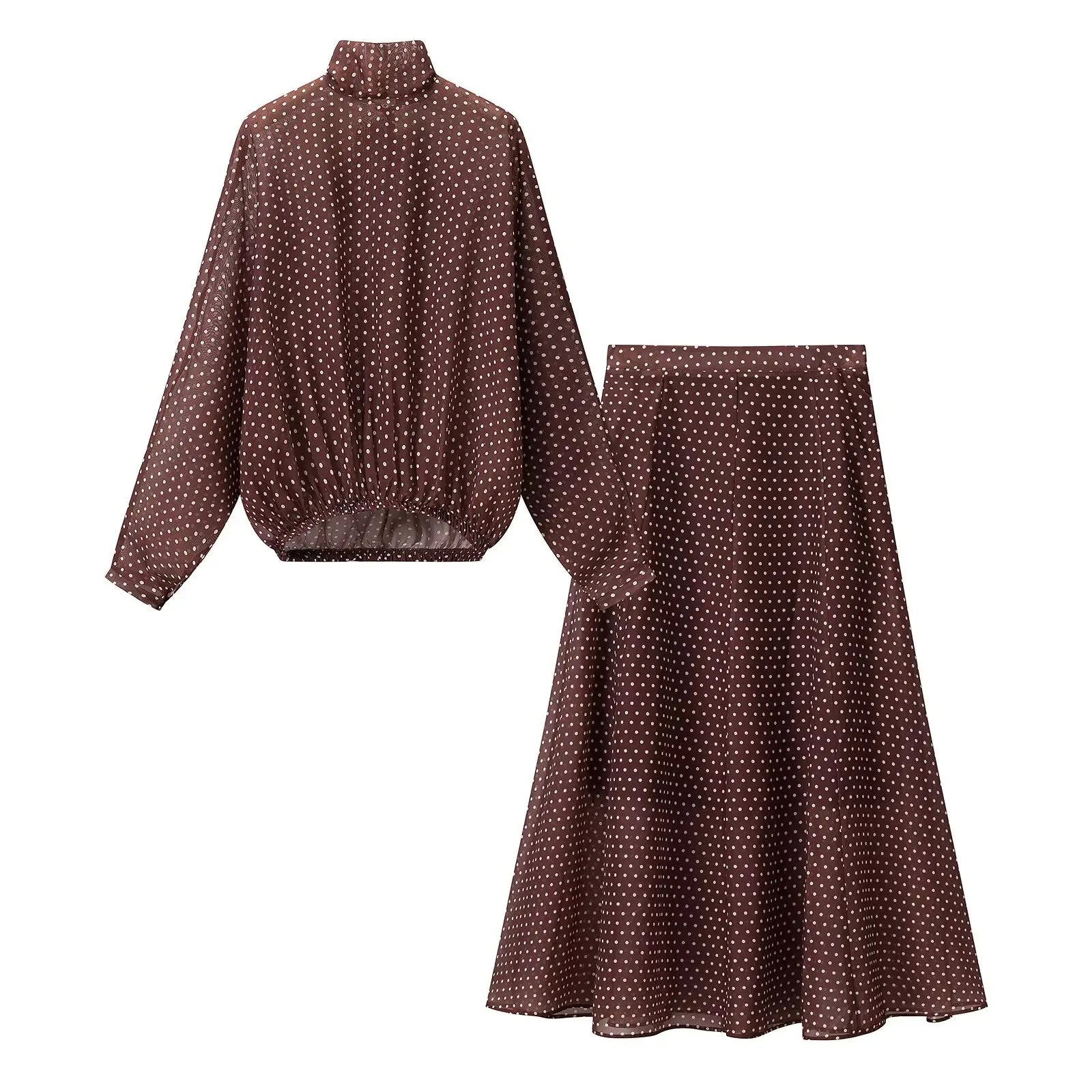 Women Polka Dot Blouse Skirt Set