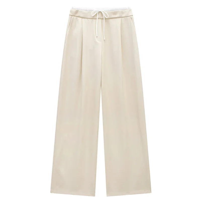 Women Pleated Baggy Pants Lace Up High Waist Casual Office Trousers