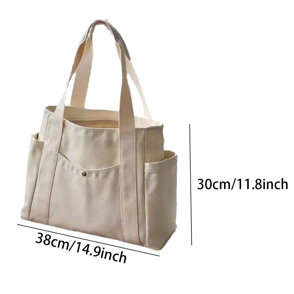 Large Canvas Tote Bag Work Commuting Shoulder Bag College Student Book Shopping Bag