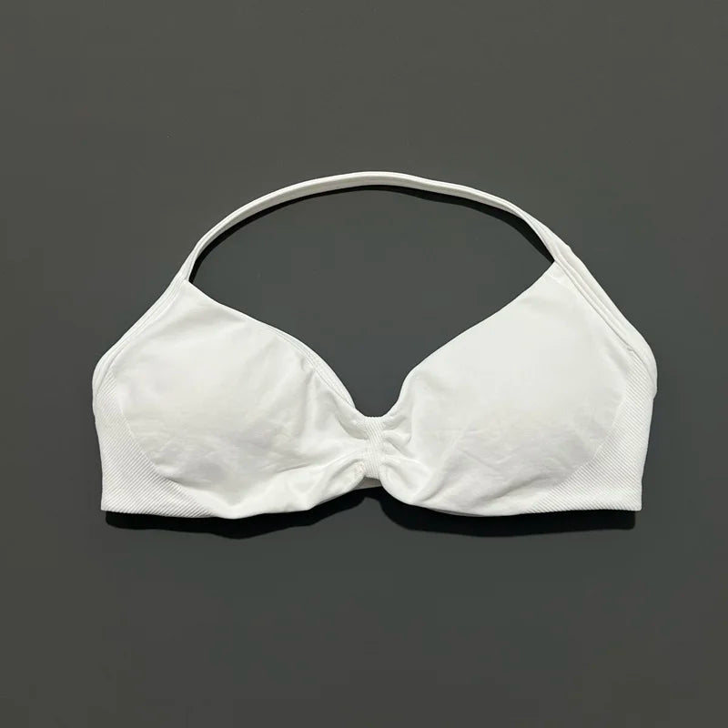 Seamless Strappy Sports Bra Halter Gym Top Women High Support Yoga Tank