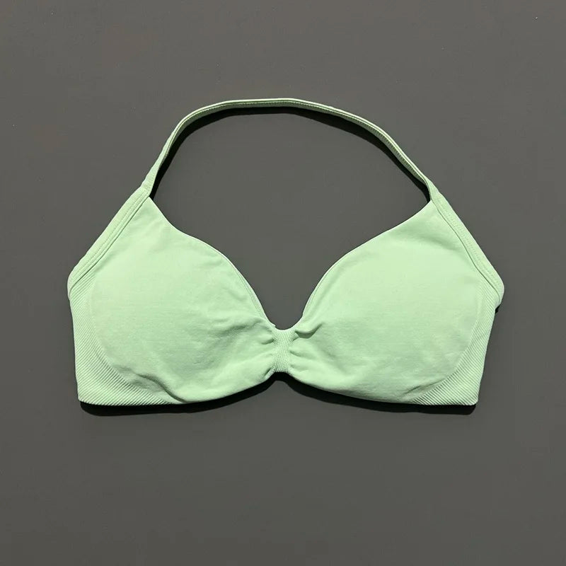 Seamless Strappy Sports Bra Halter Gym Top Women High Support Yoga Tank