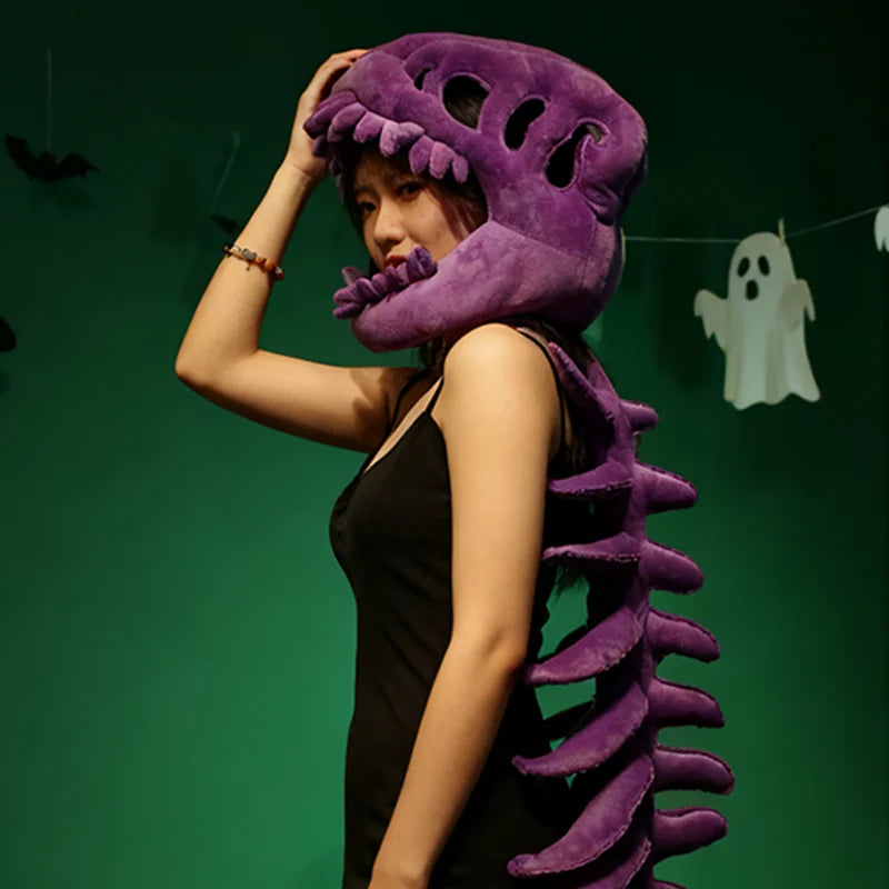 Realistic Dinosaur Skeleton Costume Set Plush Cosplay Headgear