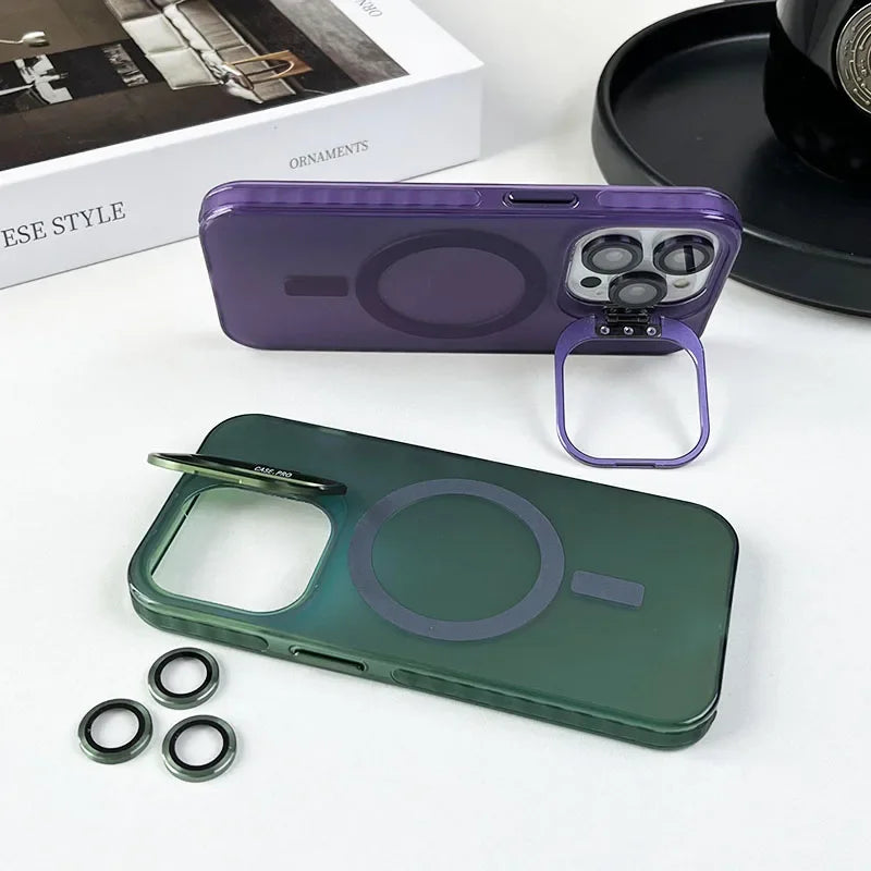 Color Change MagSafe Magnetic Metal Stand Lens Protection iPhone Case