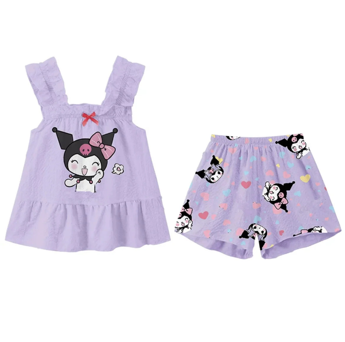 Girls Cute Cat Cartoon Sleeveless Pajama Set Lightweight Summer Homewear