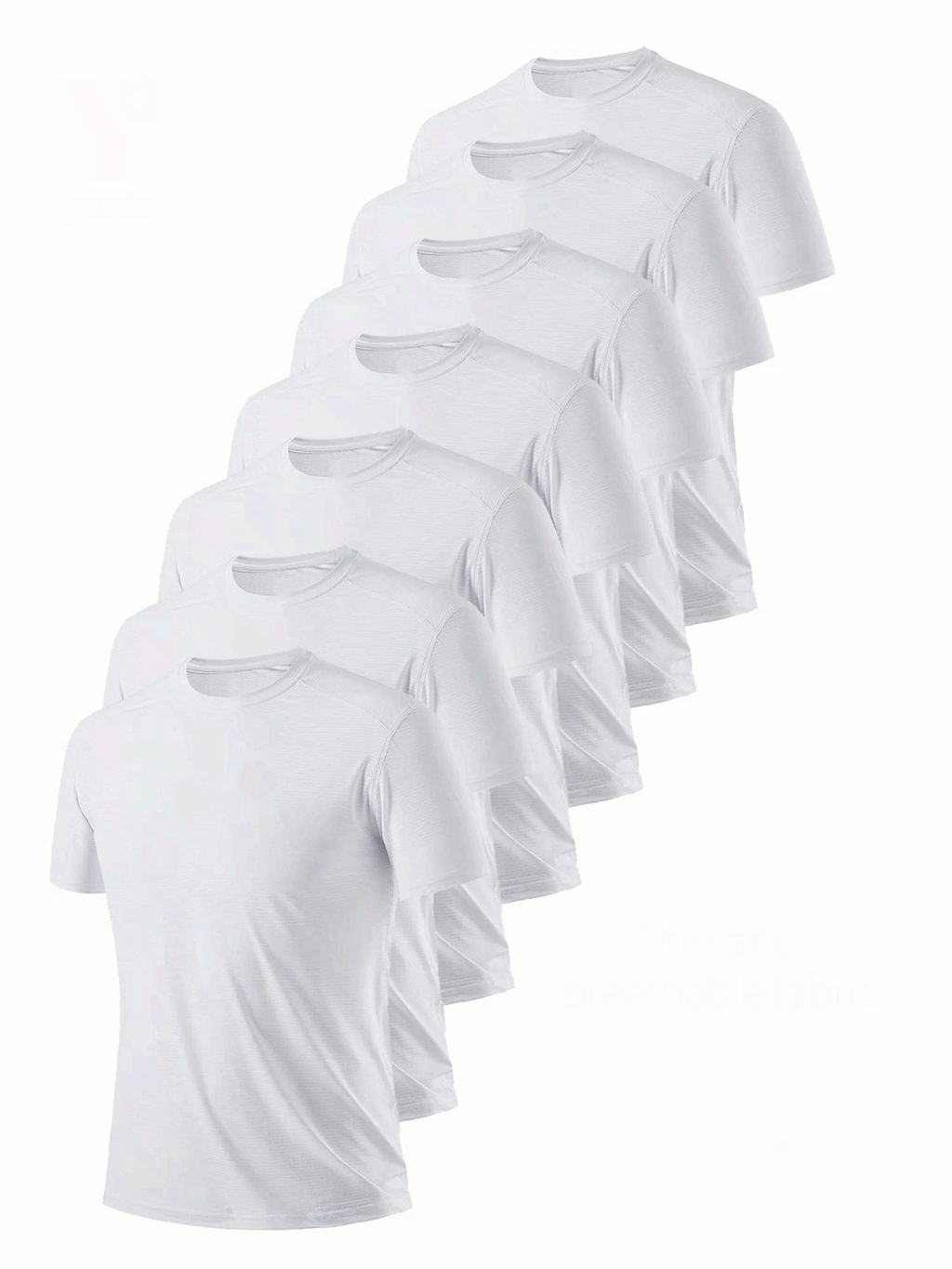 Men 7 Pack White Quick Dry Breathable Gym T Shirt Round Neck Fitness Running Tee
