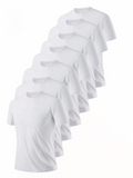 Men 7 Pack White Quick Dry Breathable Gym T Shirt Round Neck Fitness Running Tee