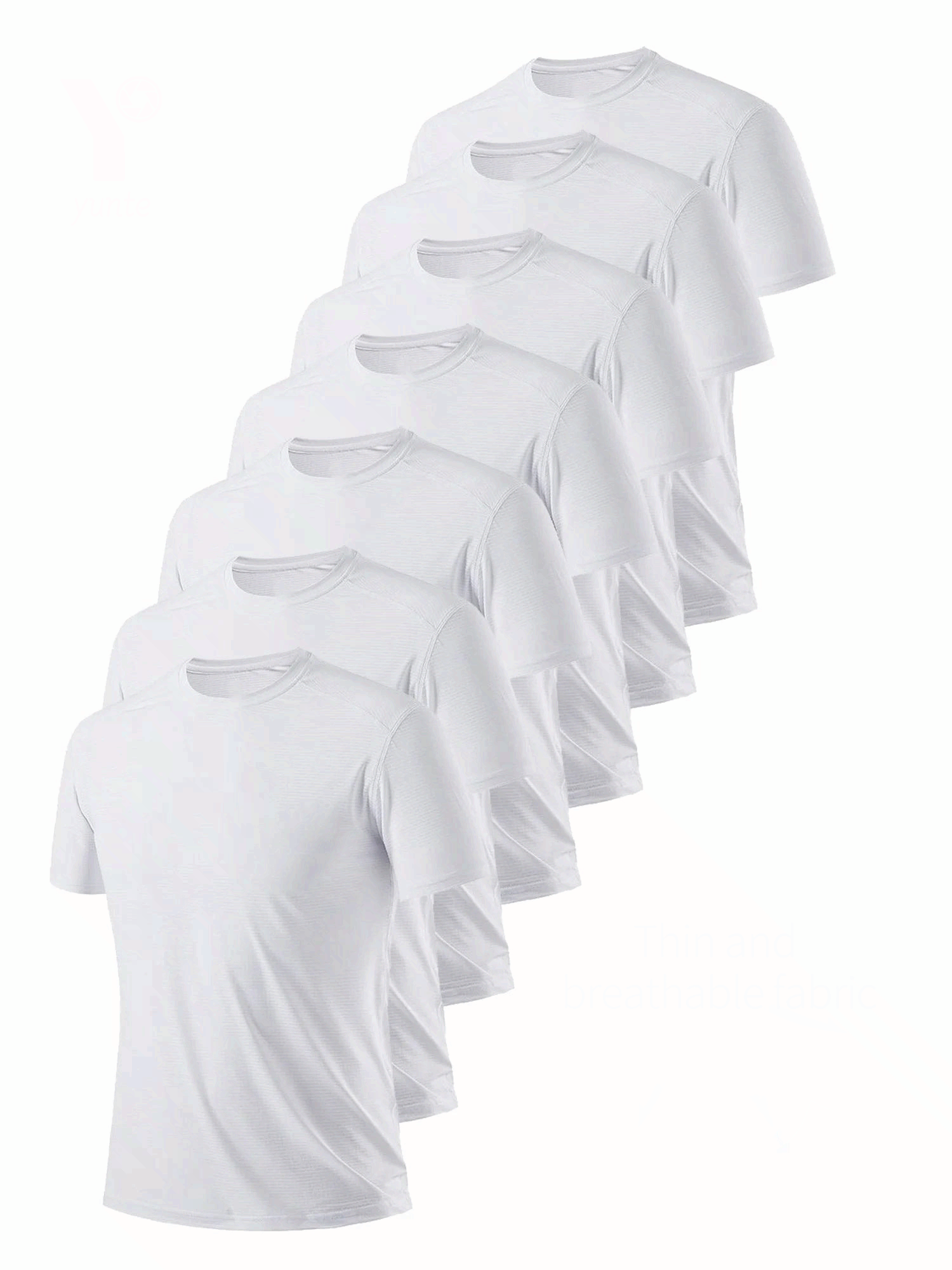 Men 7 Pack White Quick Dry Breathable Gym T Shirt Round Neck Fitness Running Tee