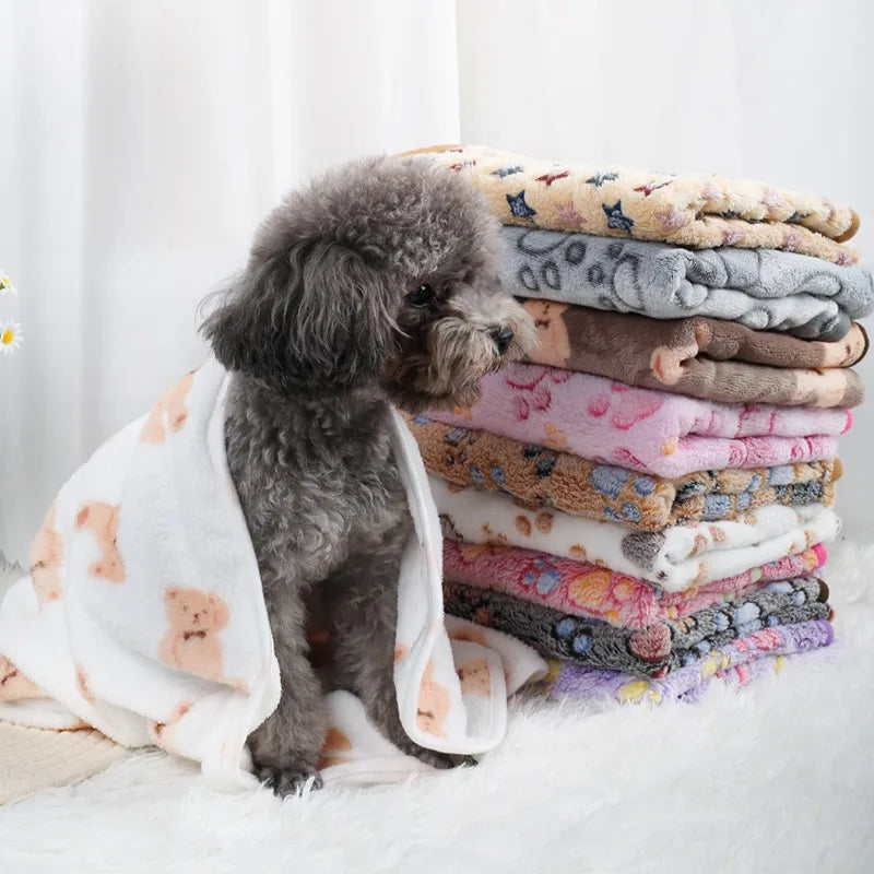 Soft Flannel Pet Blanket Paw Print for Dogs and Cats