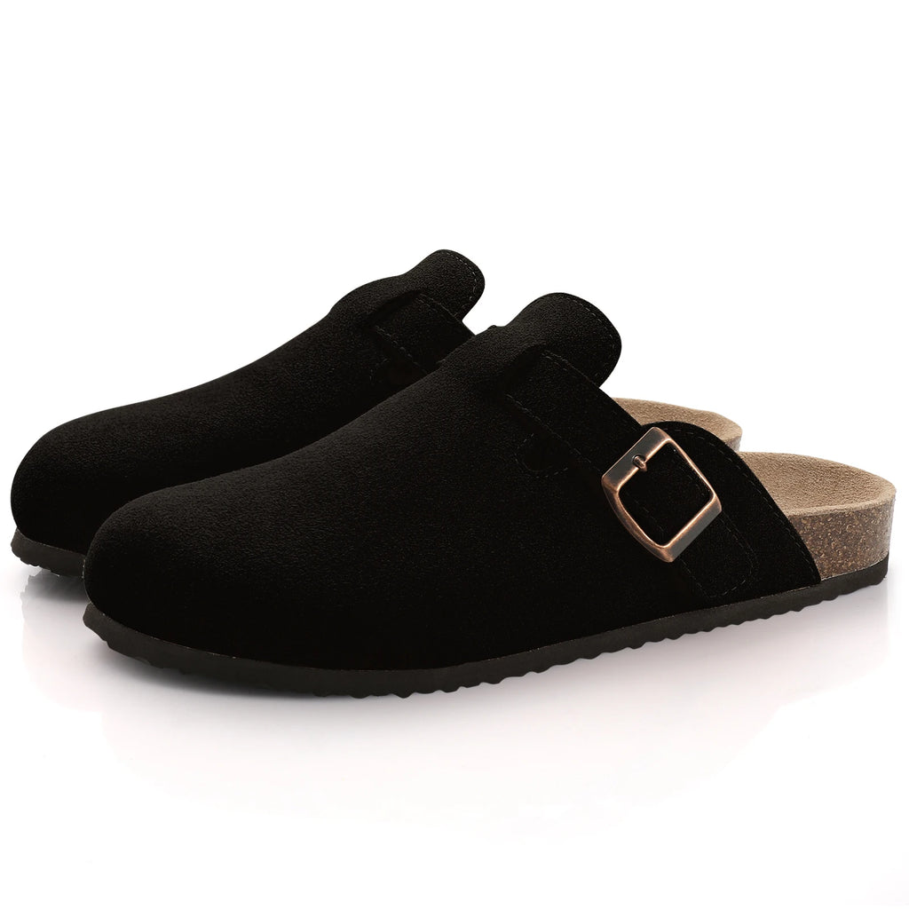 Suede Mule Slippers Cork Footbed Clogs Adjustable Buckle Slides Comfort Arch Support Sandals Women Men