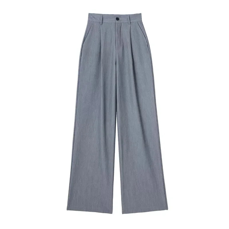 Women High Waist Striped Wide Leg Suit Pants Office Casual Trousers