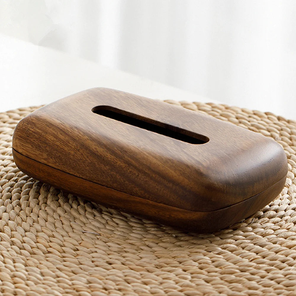 Black Walnut Wooden Tissue Box Holder Dining Table Paper Dispenser Container
