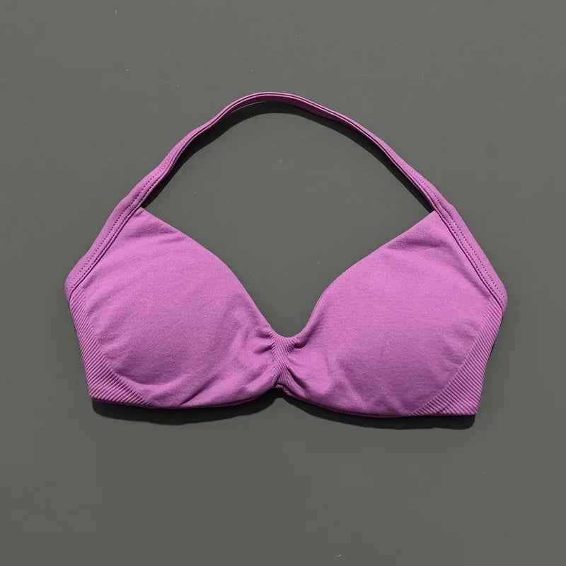 Seamless Strappy Sports Bra Halter Gym Top Women High Support Yoga Tank