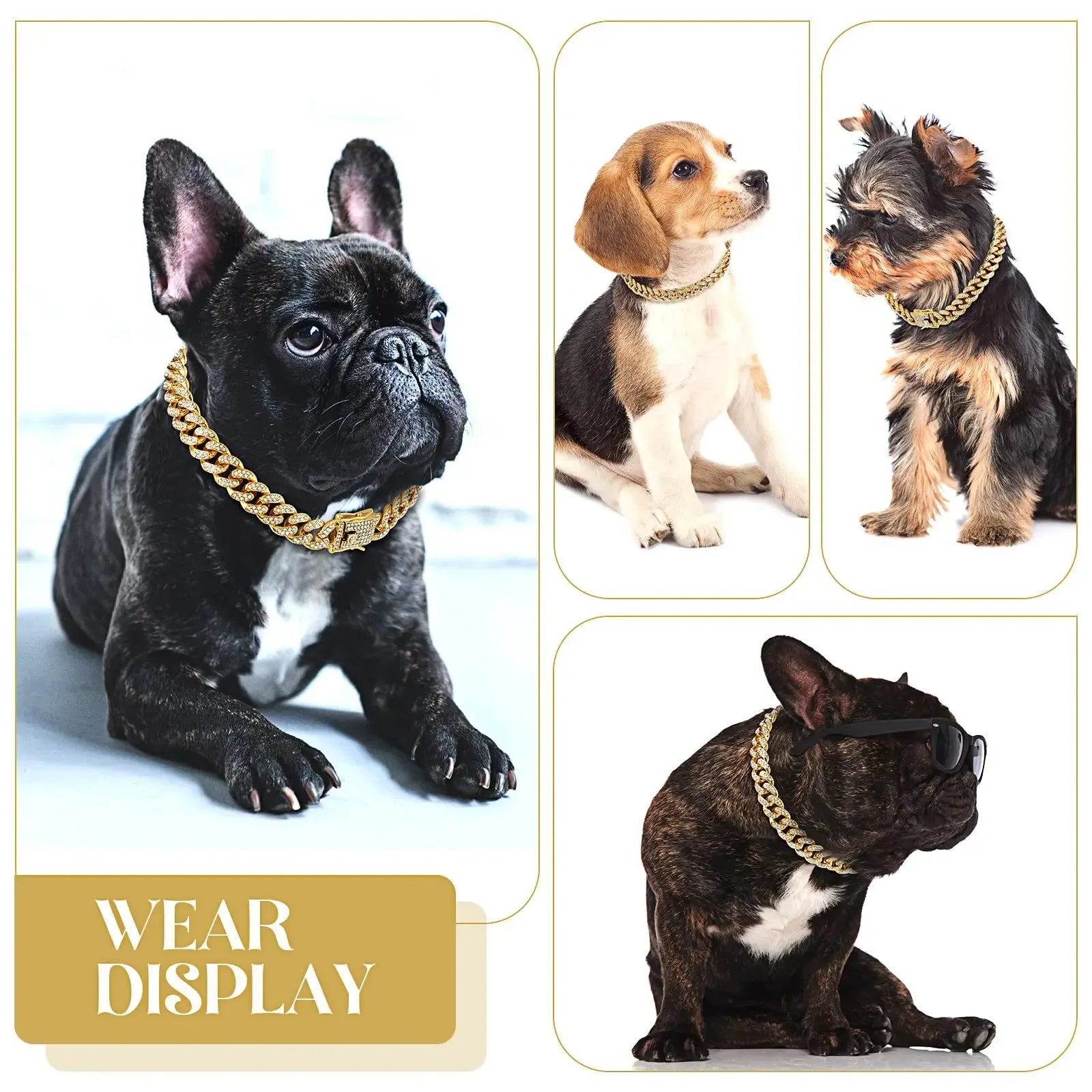 Diamond Cuban Chain Dog Collar Metal Walking Pet Jewelry Secure Buckle Accessories