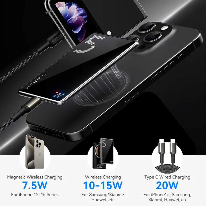 Power Bank 5000mAh Wireless Charger 20W Fast Charging Ultra Thin External Battery for iPhone 17 16 MagSafe