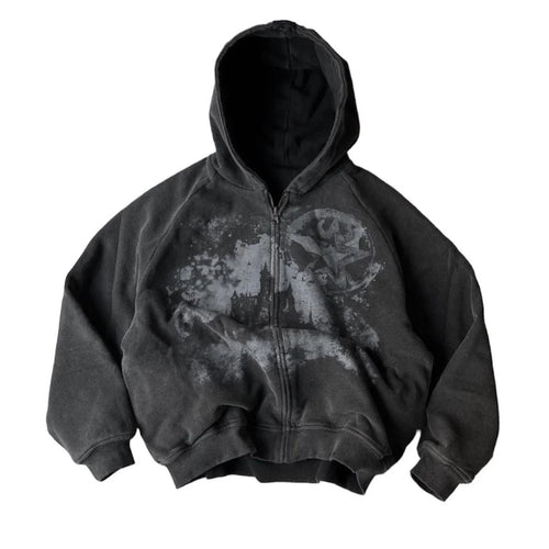 Y2K Gothic Star Print Oversized Zipper Hoodie Unisex Streetwear