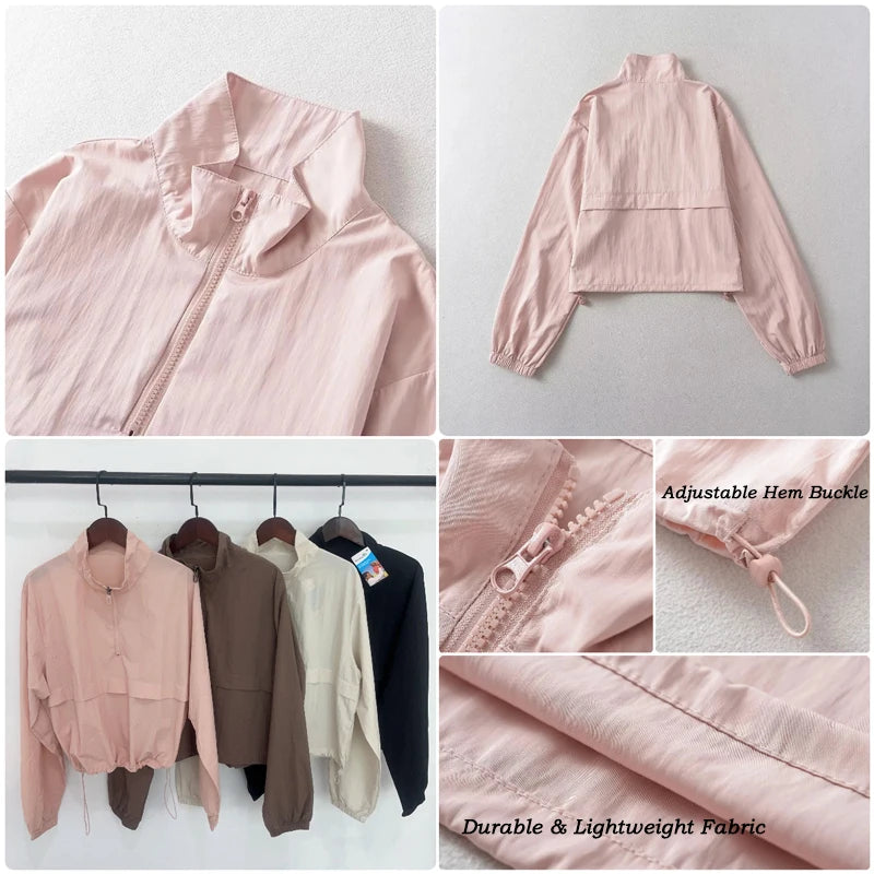 Women Lightweight Quarter Zip Windbreaker UPF50+ Waterproof Jacket