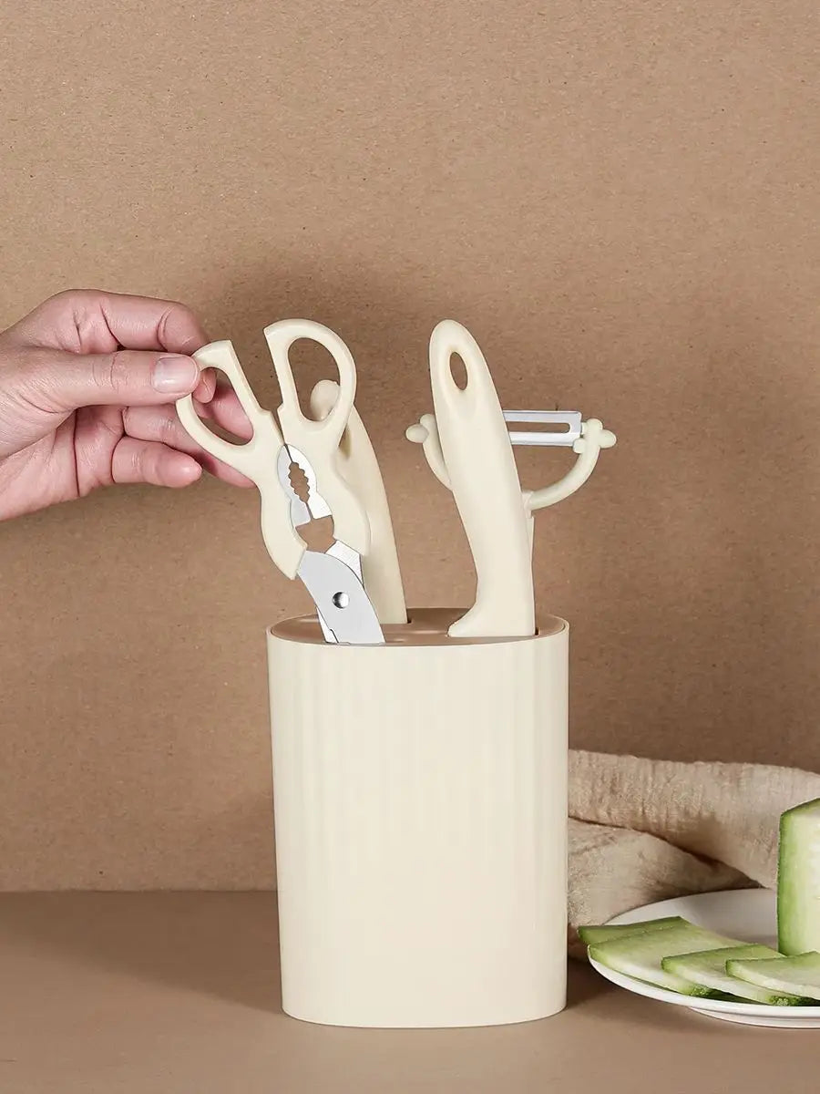 5 Piece Stainless Steel Kitchen Knife Set with Holder Scissors Peeler Fruit Knife