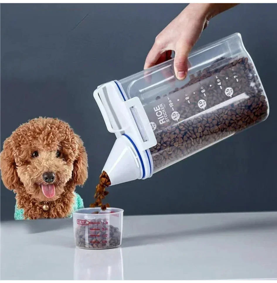 Pet Food Storage Container with Measuring Cup – Airtight Bin for Dog and Cat Food