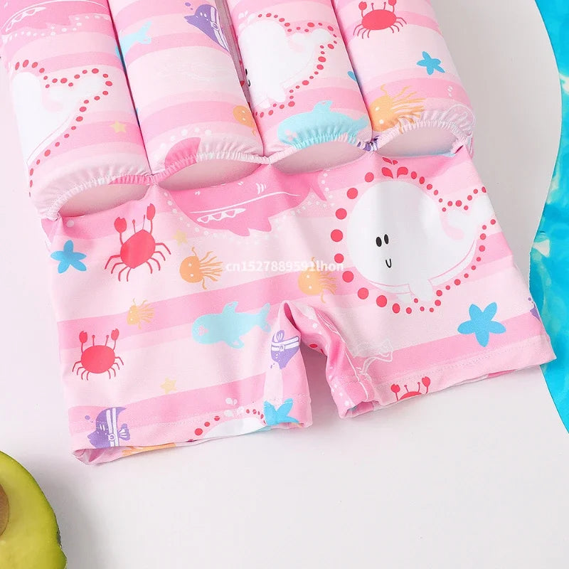 Kids Buoyancy Swimsuit Cartoon Print Floating One Piece Swimwear