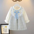 Girls Long Sleeve Bow Dress for Spring Casual Wear