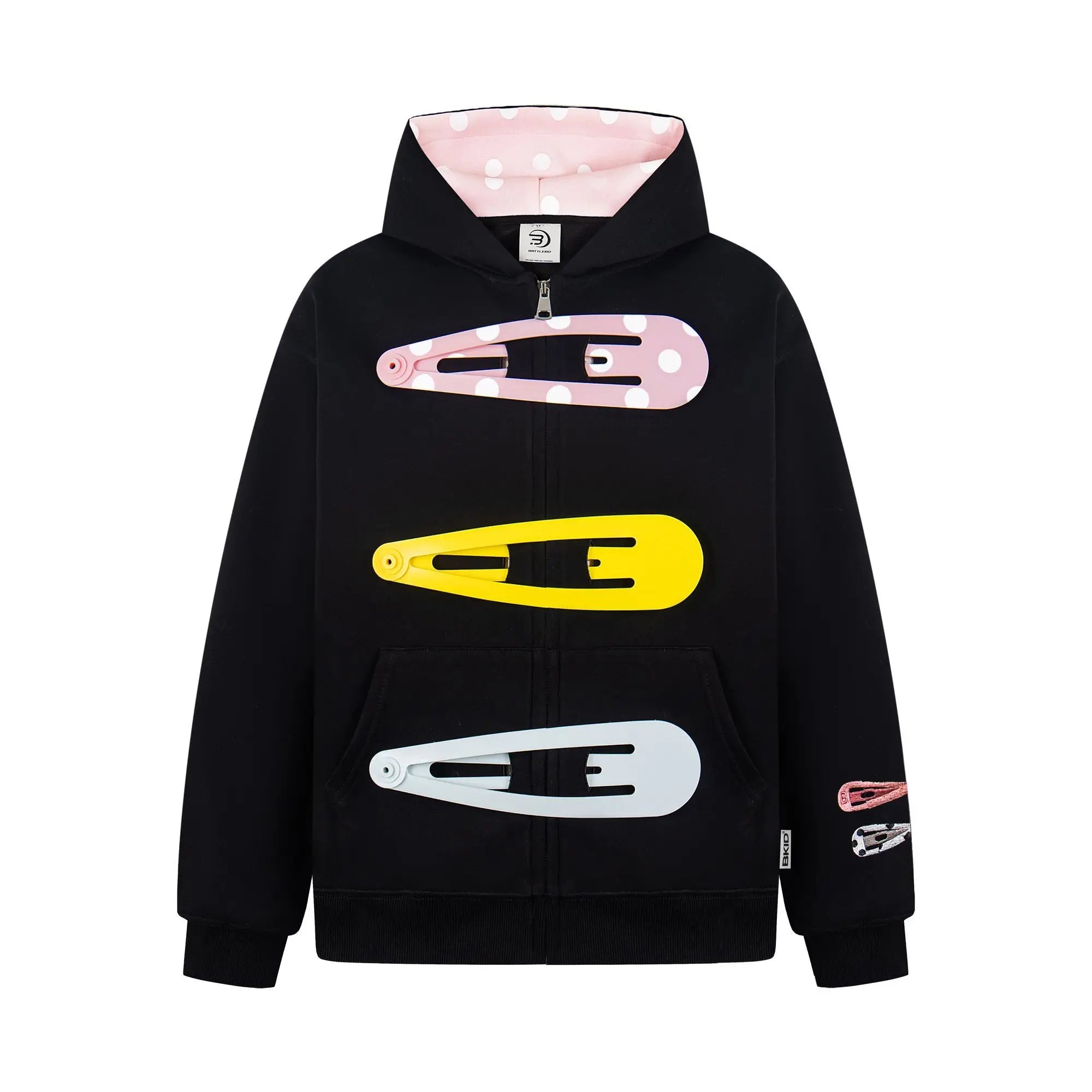Retro Polka Dot Hooded Sweatshirt Zip Up Punk Jacket