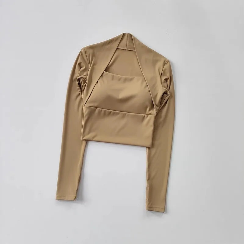 Women Long Sleeve Yoga Top with Chest Support Quick Dry Sportswear Shawl Style