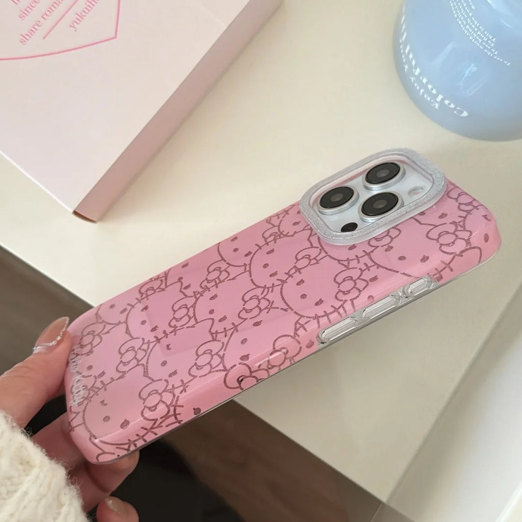 Full Screen Pink Lines Hello Kitty Glitter iPhone Case