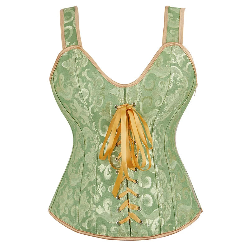 Women Black Floral Jacquard Corset Bustier Top