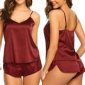 Women Satin Pajama Set Silk Camisole Shorts Sleepwear Loungewear Set