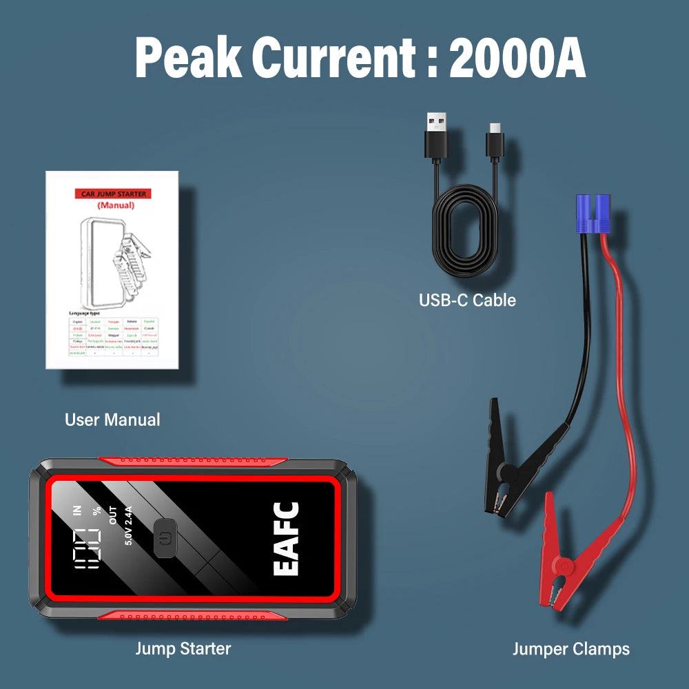 Portable Car Jump Starter 600A 12V – Emergency Battery Booster Power Bank for Petrol & Diesel Cars