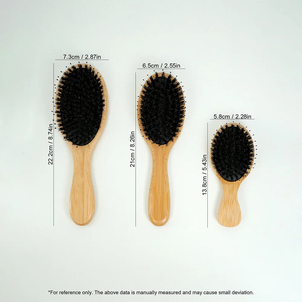 Bamboo Boar Bristle Hair Brush Air Cushion Scalp Detangling Comb