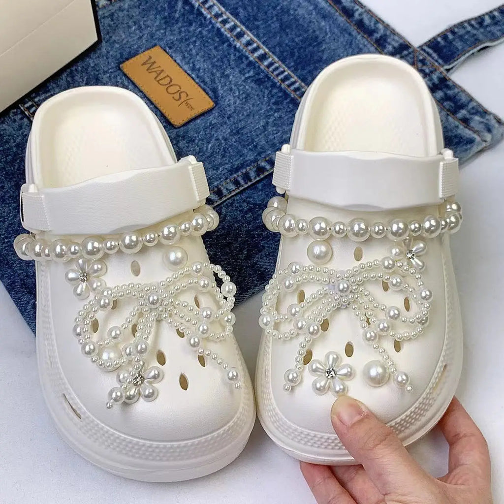 Shoe Accessories Set Bow Pearl Flower DIY Decorations 10-12Pcs Gift Ornaments