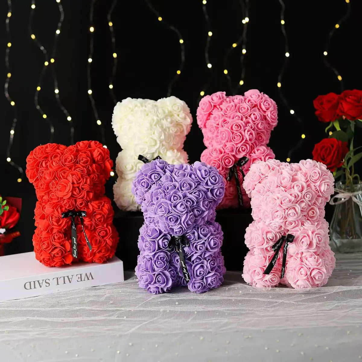 Rose Flower Teddy Bear Gift with Box for Women
