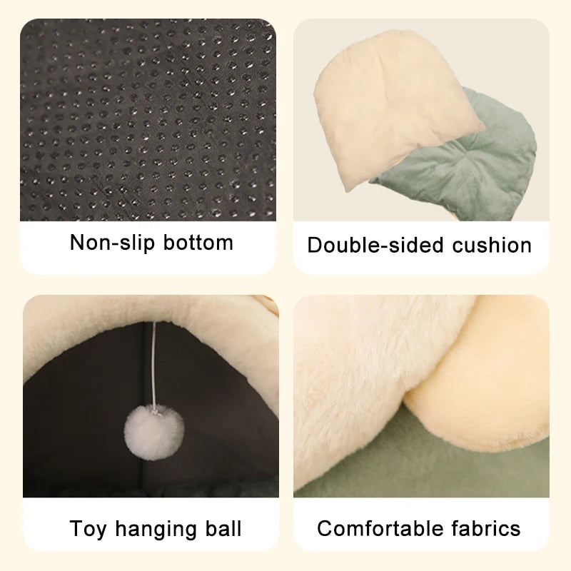 Cartoon Cat Pet Bed Foldable Washable Sleeping Cave for Small Dogs and Cats