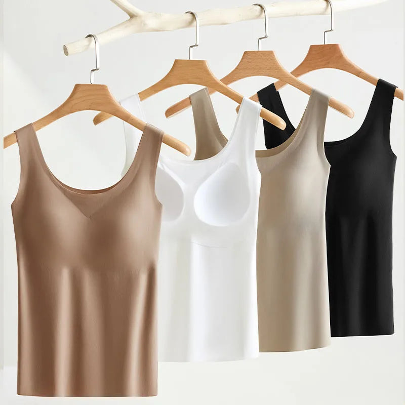 Women’s Ice Silk Seamless Tank Top with Built In Bra M to 2XL