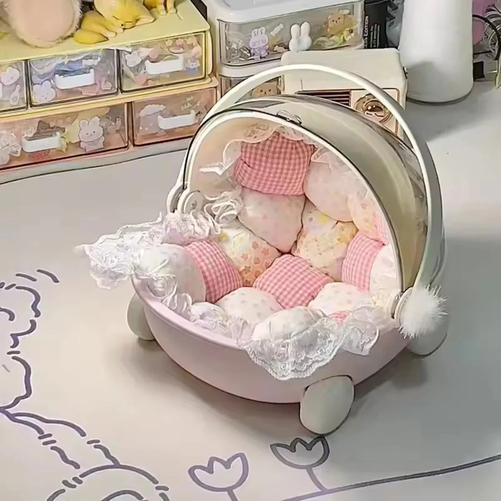 Doll Stroller Storage Box Labubu Sleep Cradle Cart Doll Bed Furniture Accessory