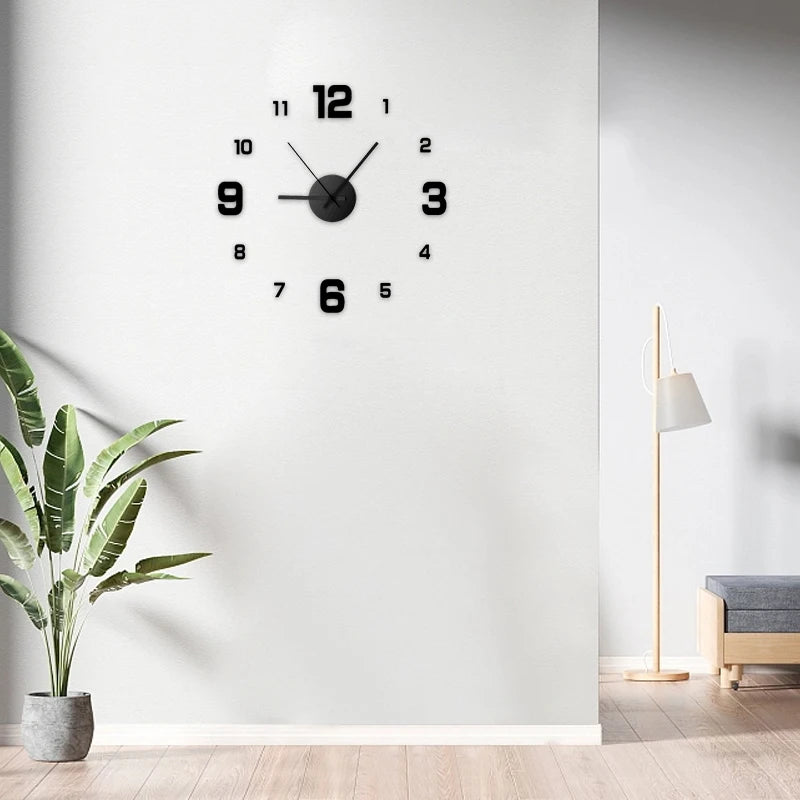 DIY Frameless Wall Clock Large 3D Wall Sticker Modern Home Decor Silent Clock
