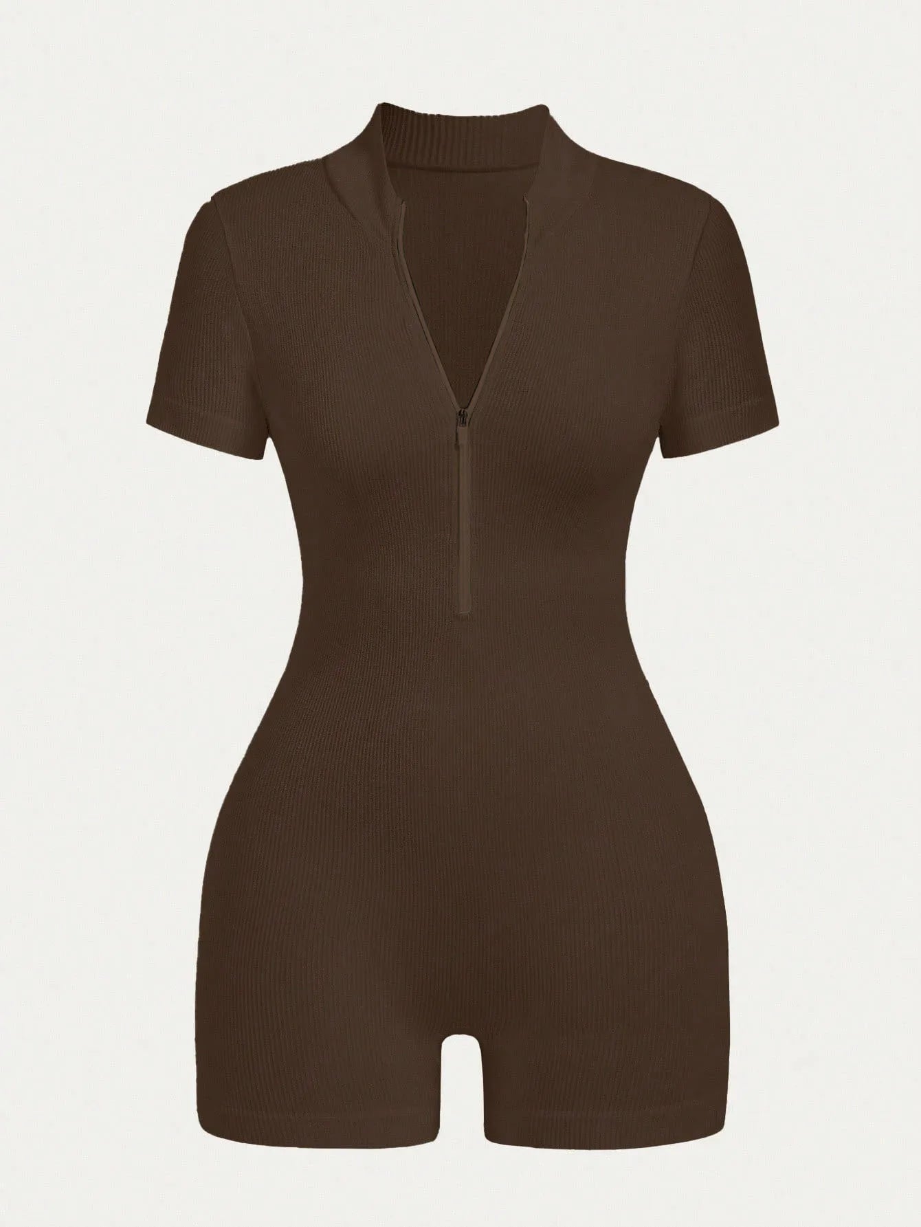 Women Ribbed Knit Short Sleeve Romper Jumpsuit