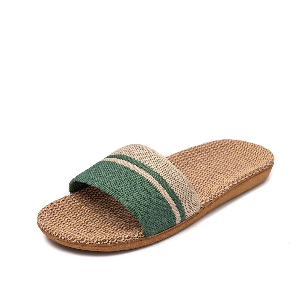 Women Linen Slippers Anti Slip Indoor Home Slides Lightweight Breathable Summer Flat Sandals