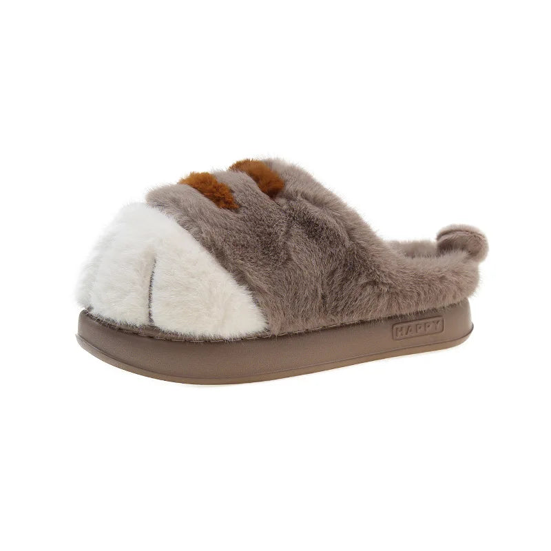 Women’s Cat Paw Fluffy Slippers Warm Non Slip Home Shoes