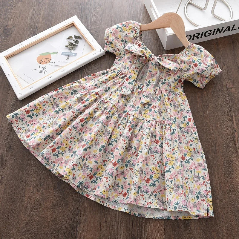 Girls Rose Pink Plaid Bow Midi Dress Princess Party Sundress