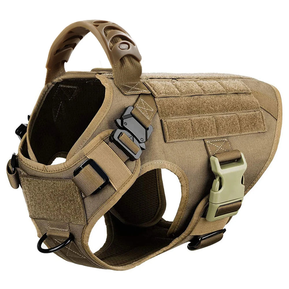 Large Dog Harness Collar Leash Set with Molle Pouches for Training Walking