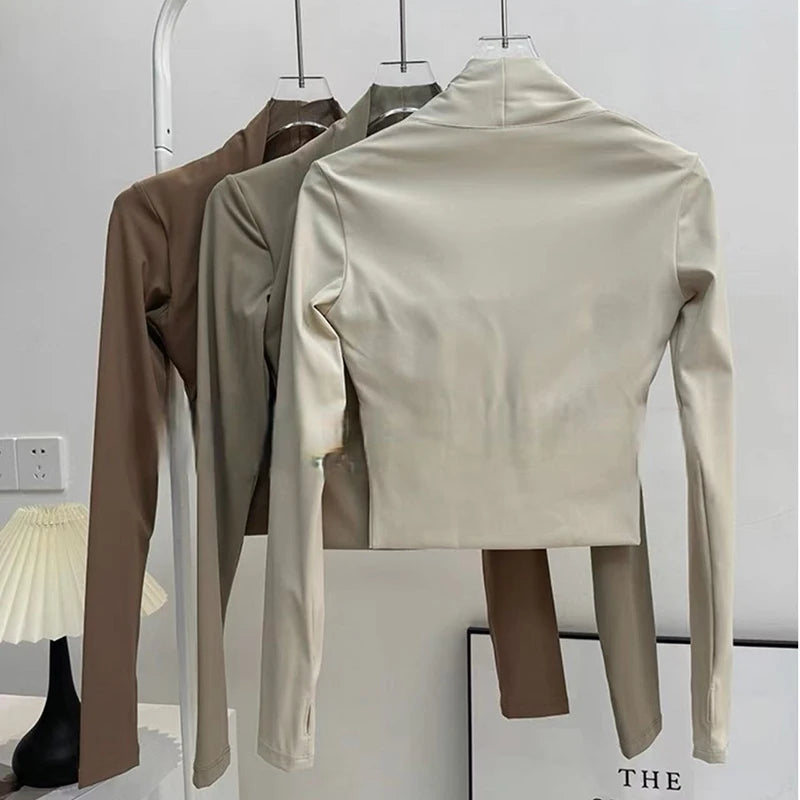 Women Long Sleeve Yoga Top with Chest Support Quick Dry Sportswear Shawl Style