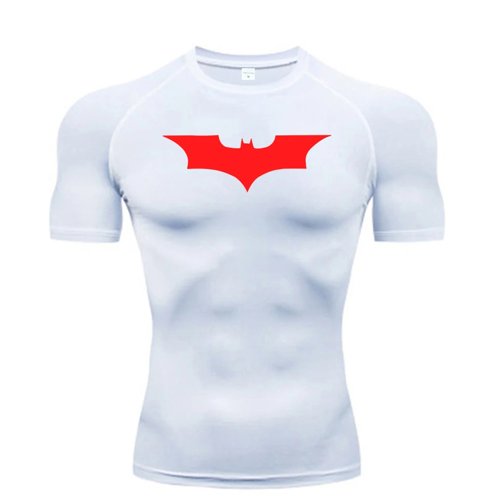 Men Bat Print Compression T Shirt Short Sleeve Gym Running Fitness Tee