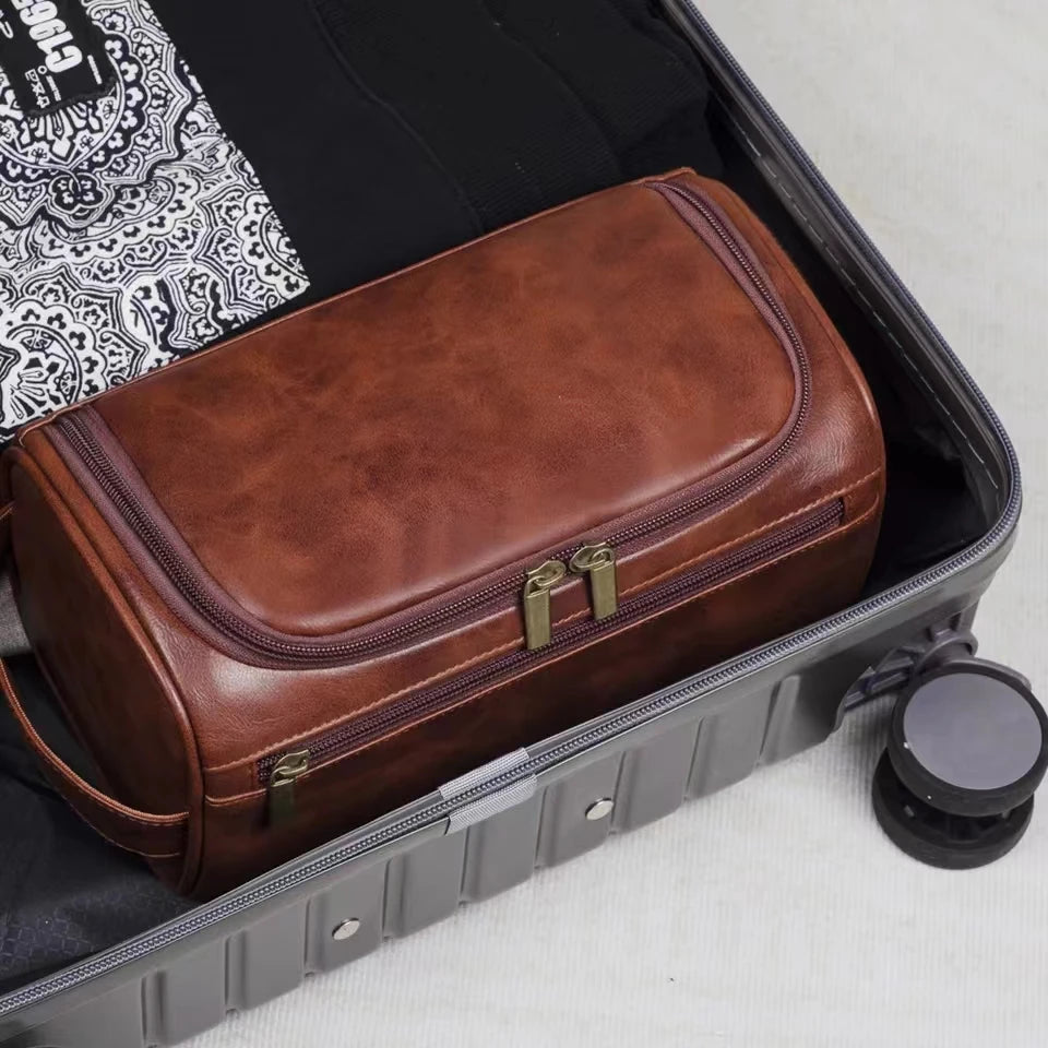 Leather Hanging Toiletry Bag Travel Dopp Kit Cosmetic Organizer