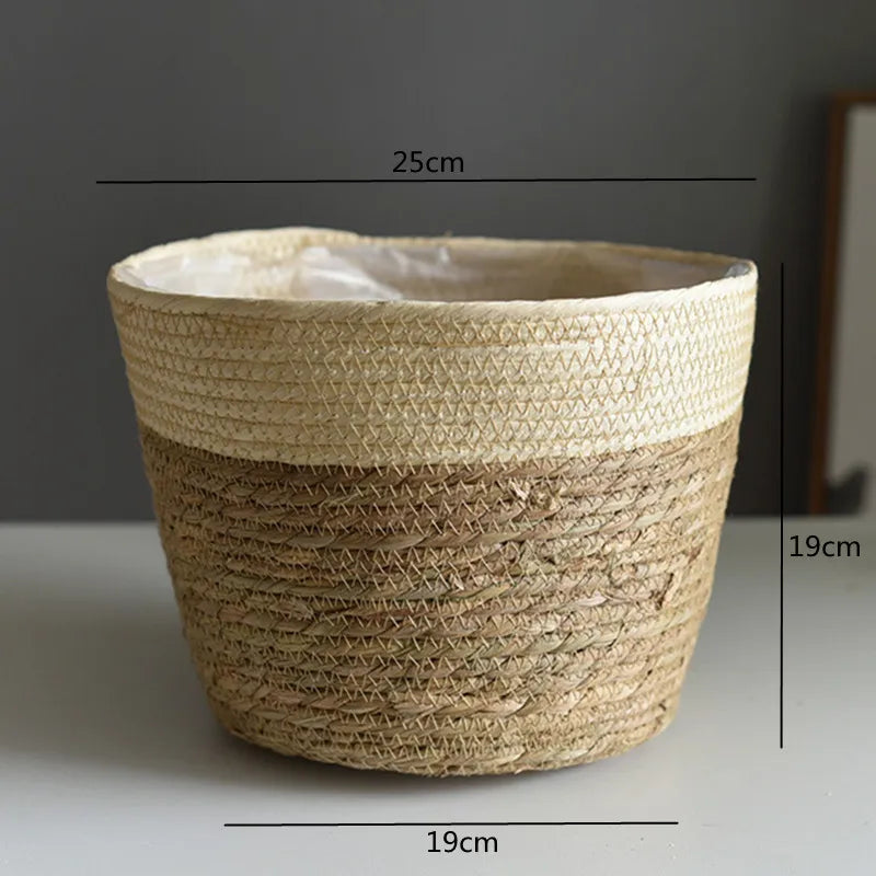 Straw Weaving Plant Pot Basket Grass Planter Cover Indoor Outdoor Flower Container