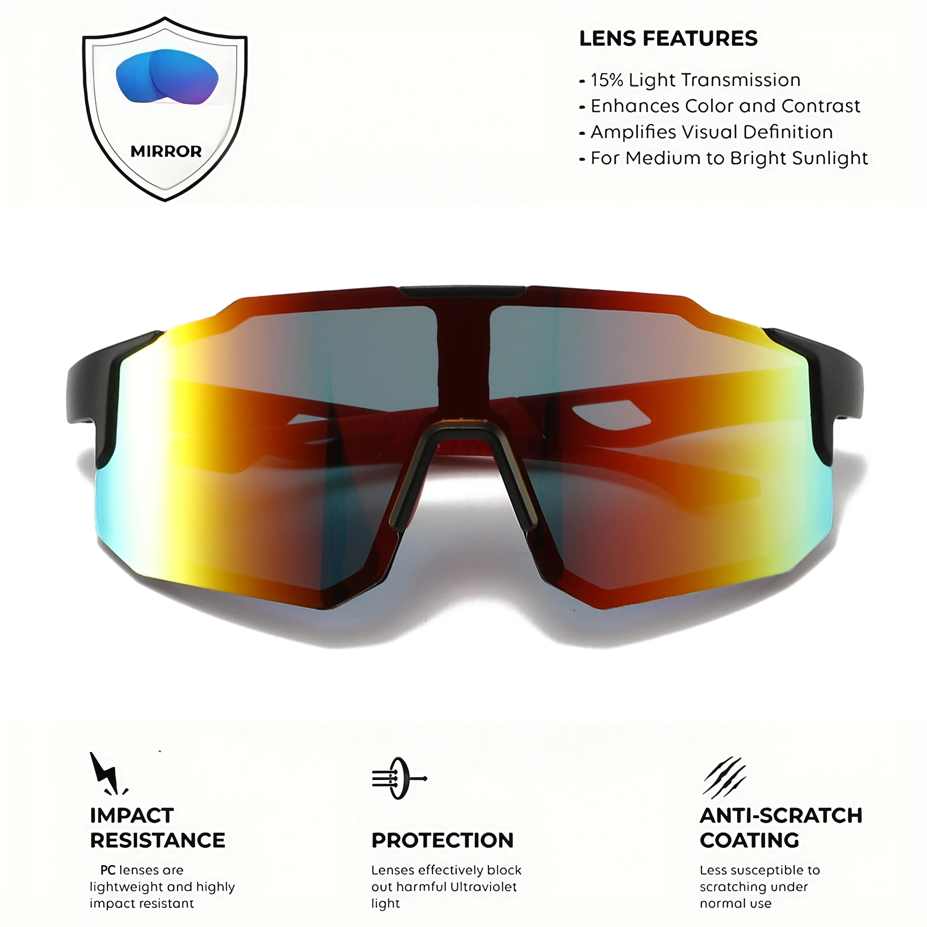 Oversized Sport Sunglasses UV400 – Wraparound Cycling Running Outdoor Glasses